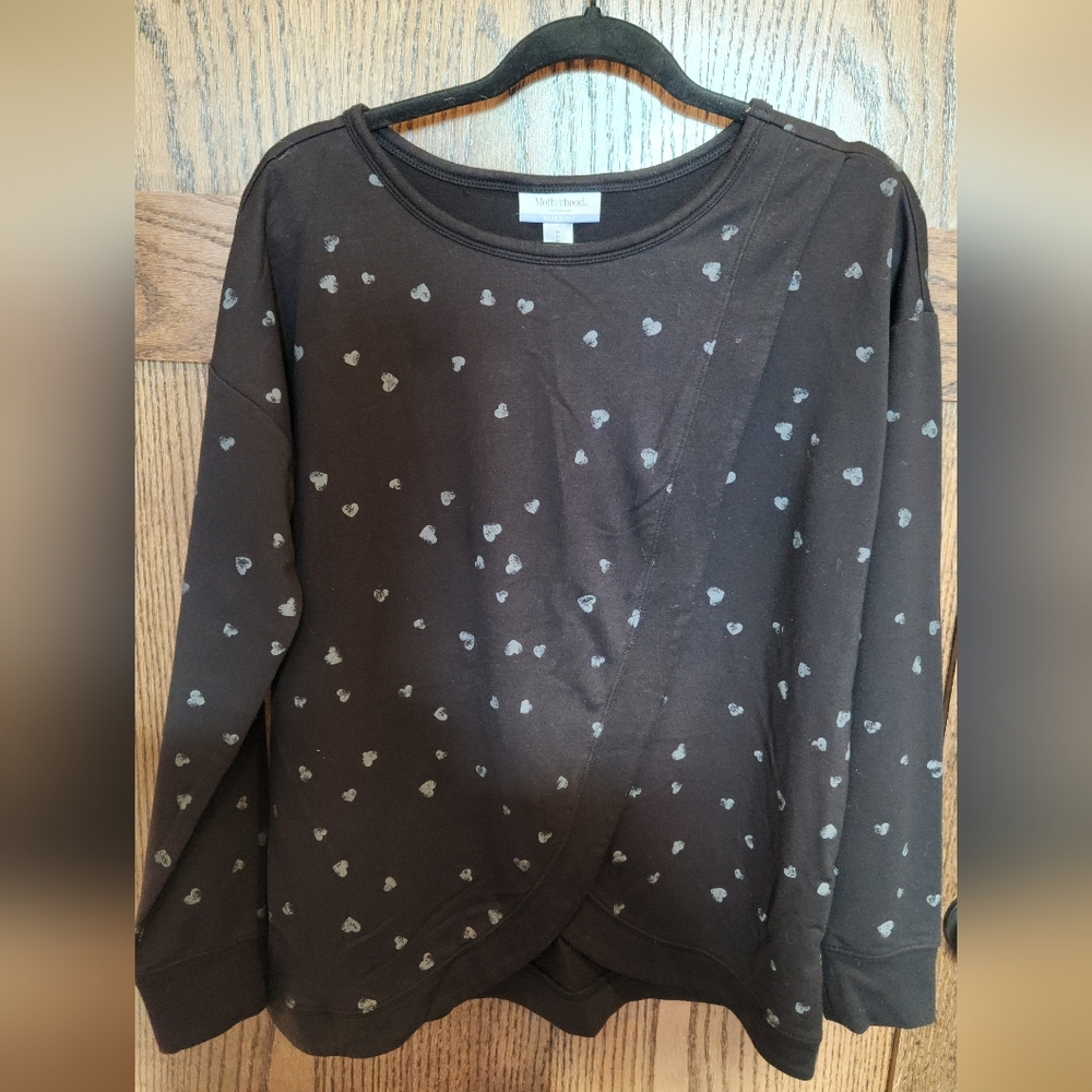 Motherhood Black Heart Print NURSING Sweatshirt